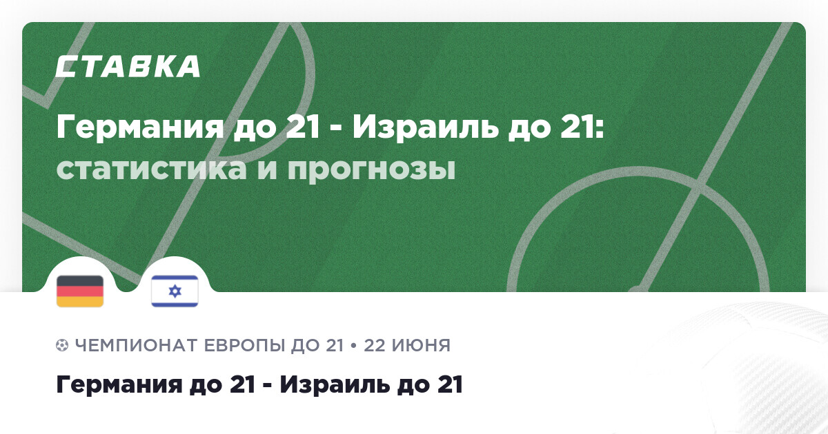 Футбол. Чемпионат Европы до 21 года. Германия - Израиль. Прогноз: Индивидуальный тотал 1 Больше (2)