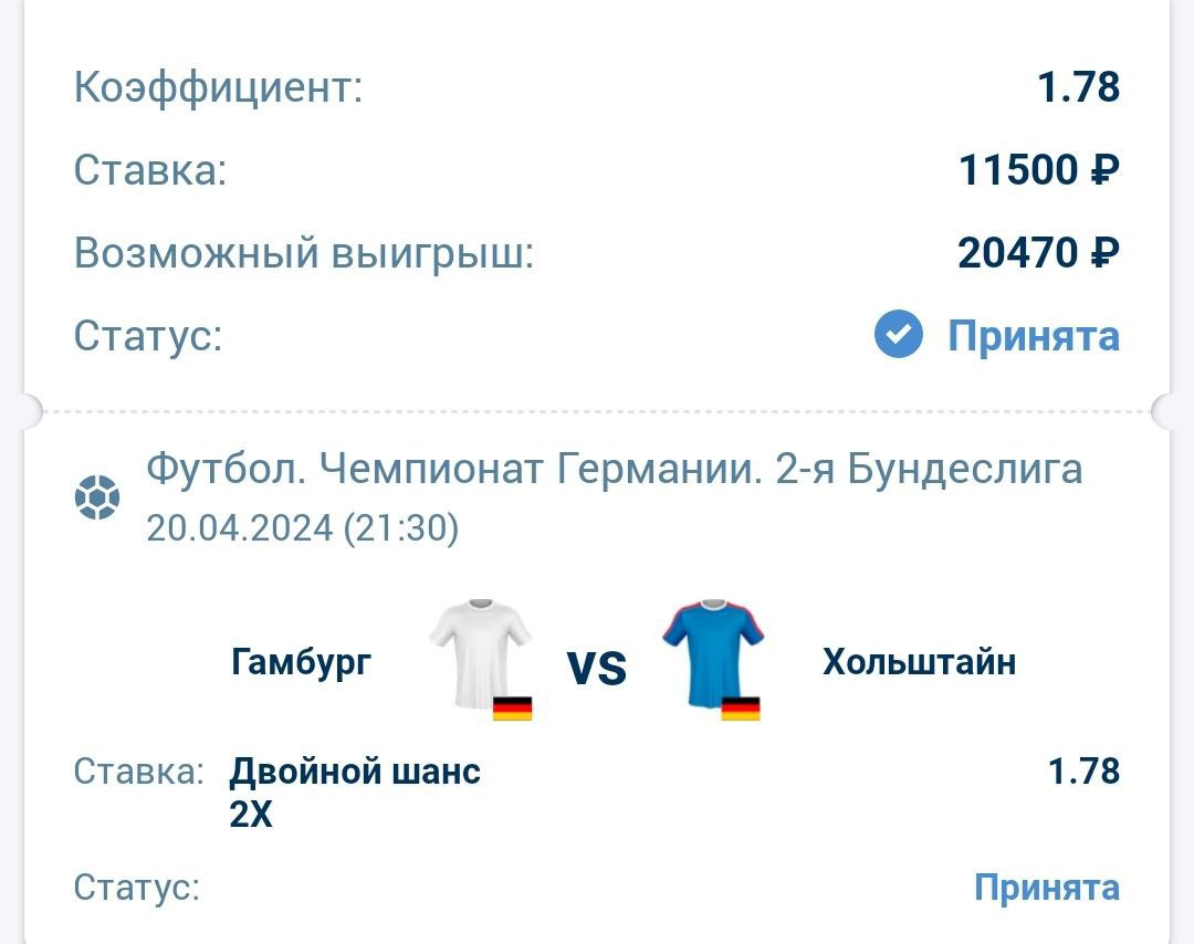 Футбол. Бундеслига 2 2023-2024. Гамбург - Хольштайн. Прогноз: 2X