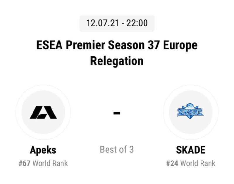 CSGO. Apeks — SKADE. Прогноз: Ф2 (-1.5) по картам