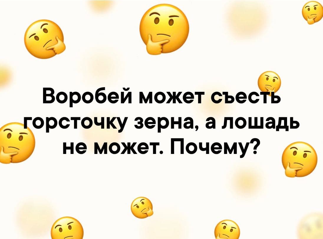 Воробей может съесть горсточку зерна, а лошадь не может. Почему? - Загадка!