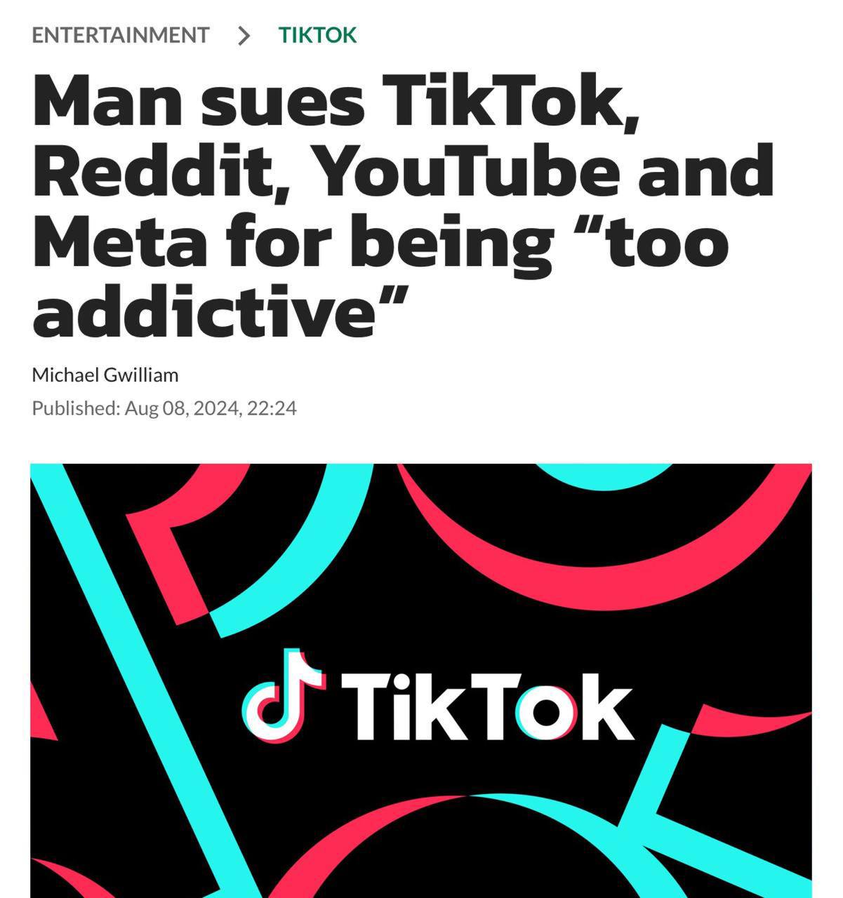 Мужчина подал в суд на TikTok, YouTube и Цукерберга за то, что их приложения слишком залипательные