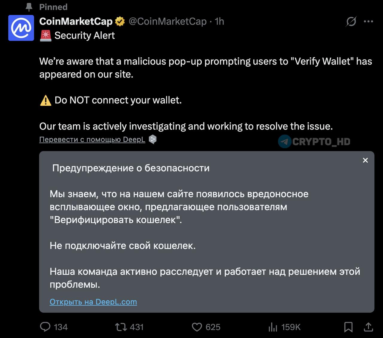 CoinMarketCap подвергся взлому