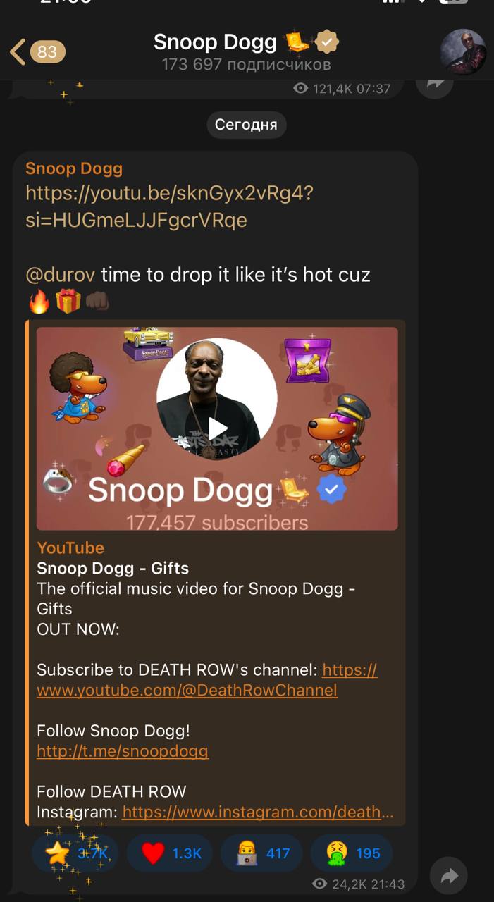 Рекордная распродажа NFT от Snoop Dogg в Telegram!