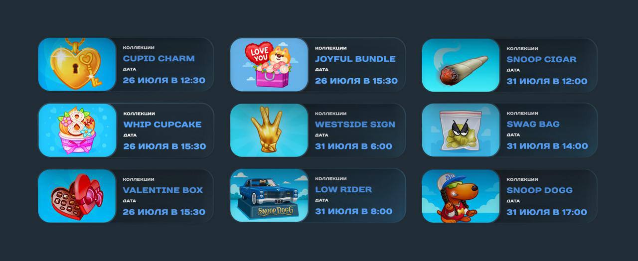 Анонс выхода новых подарков на площадки в Telegram