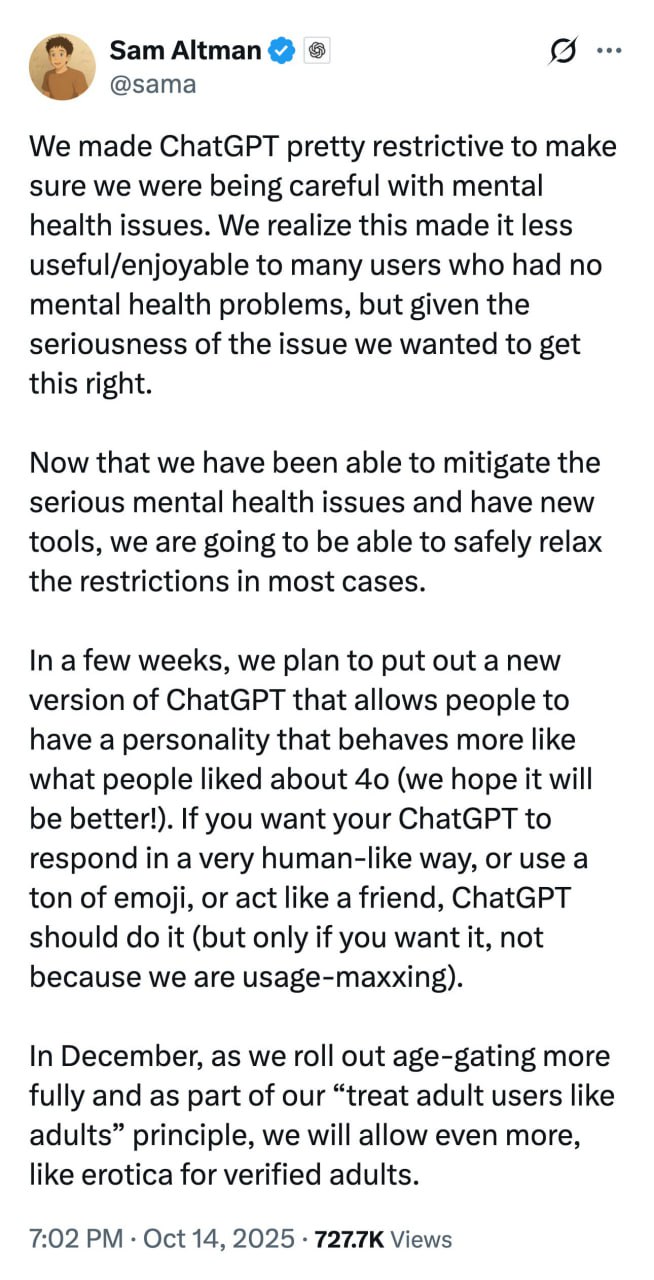 В ChatGPT появится контент для взрослых