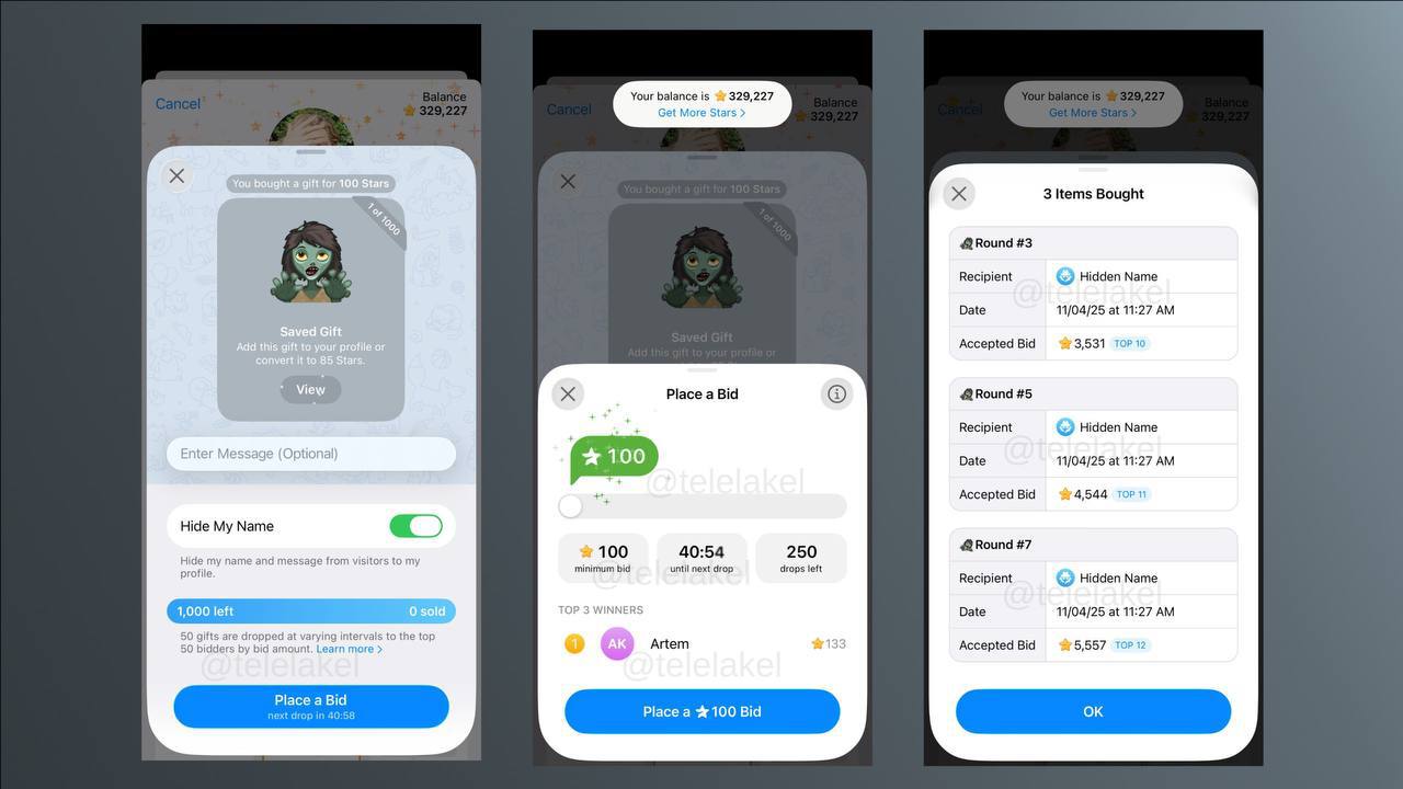 В бета-версии Telegram появились аукционы подарков