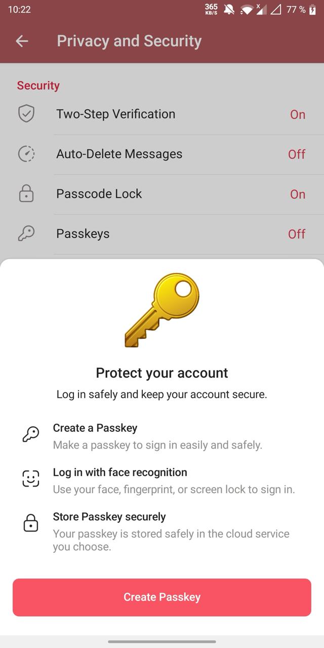 Telegram готовится к эпохе без паролей: вход через Passkey уже тестируют