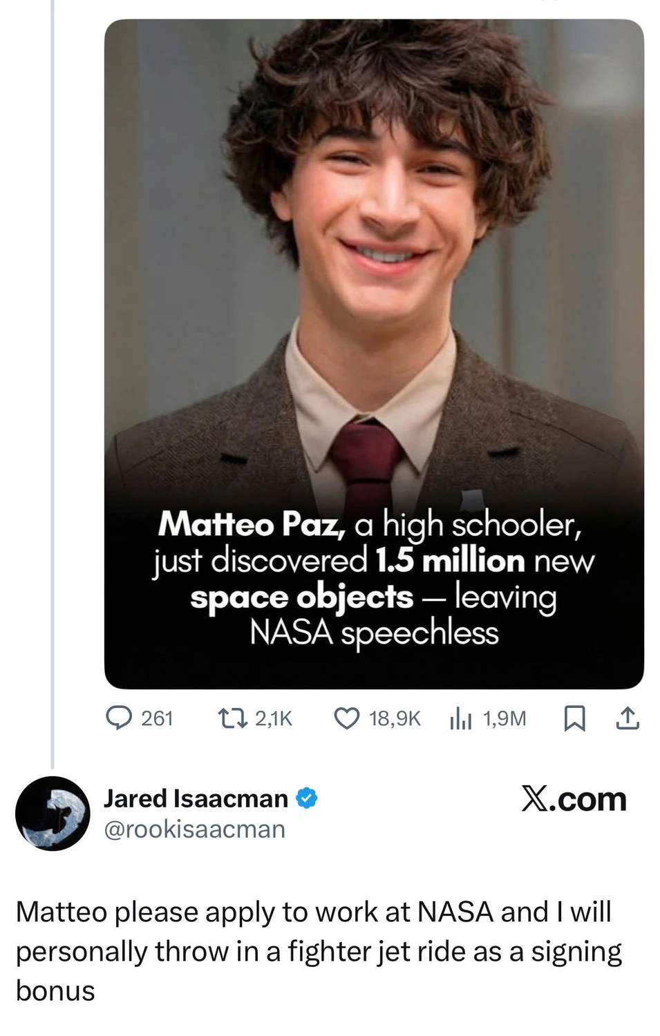 20-летний гений нашёл миллионы объектов в космосе NASA в шоке