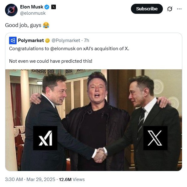 Илон Маск продал соцсеть X своему стартапу xAI