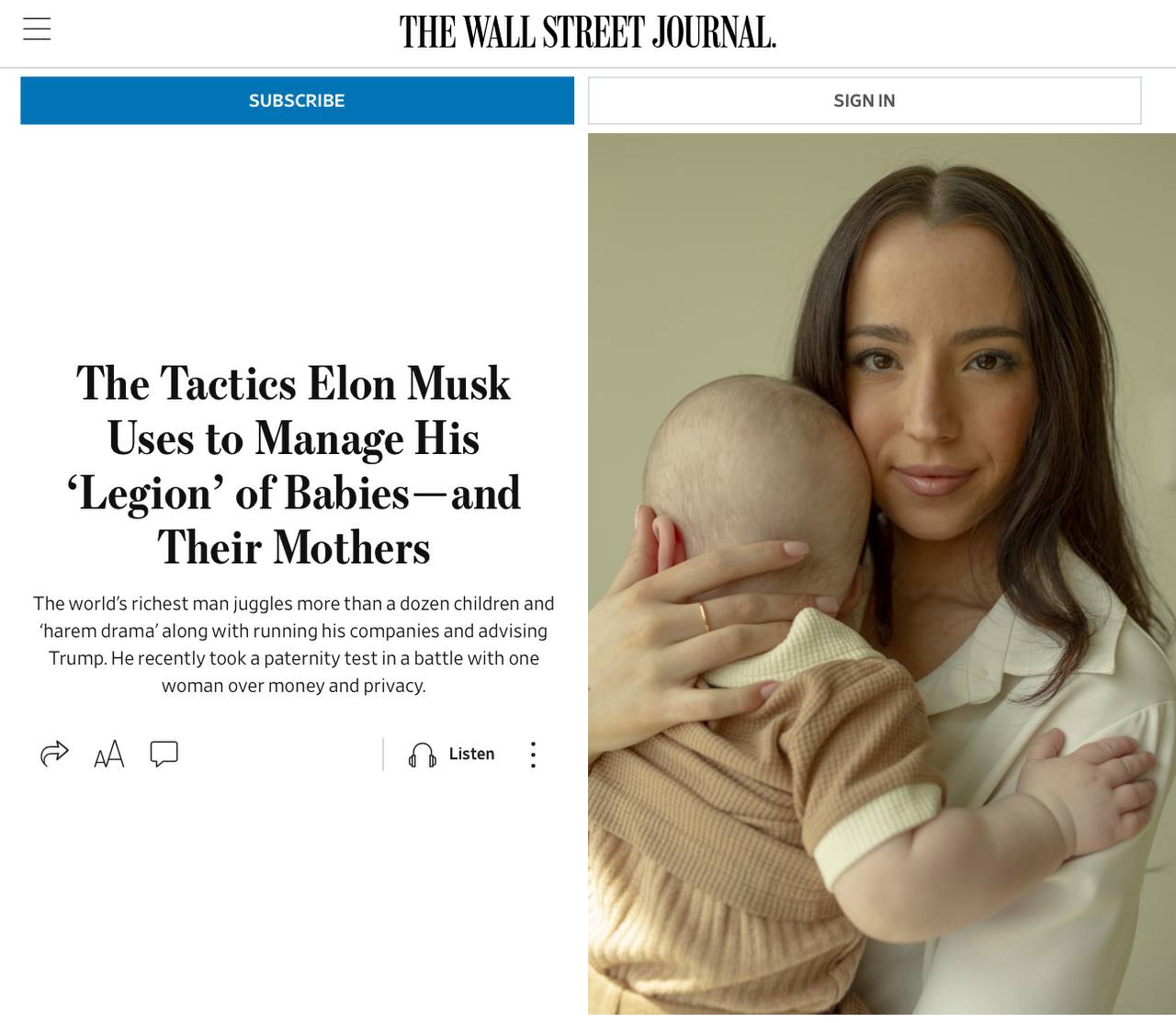 Маск ищет любовниц и предлагает им завести от него ребёнка.