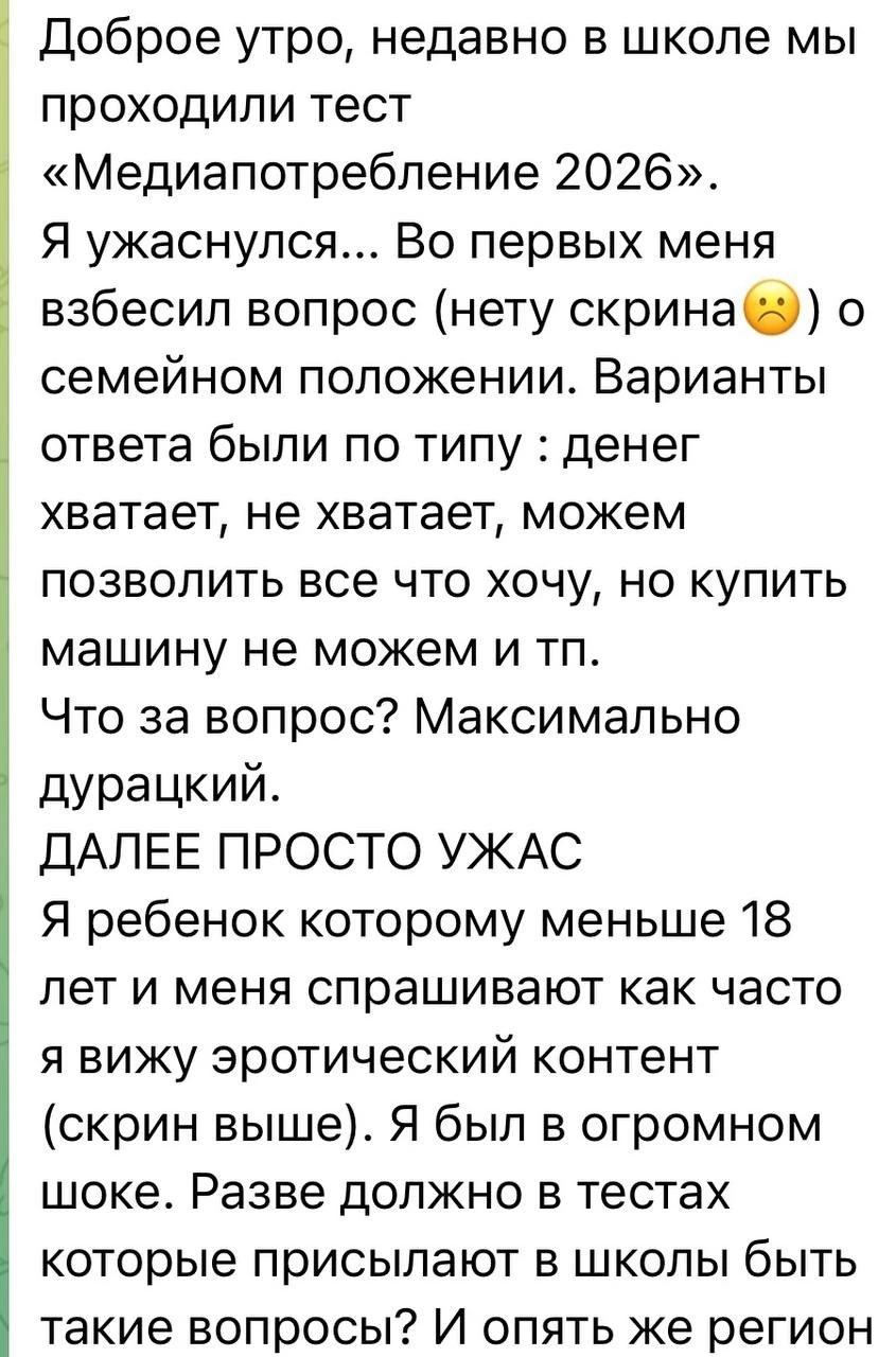 Школьников в России массово заставляют проходить странный опрос про порно, VPN и деньги семьи
