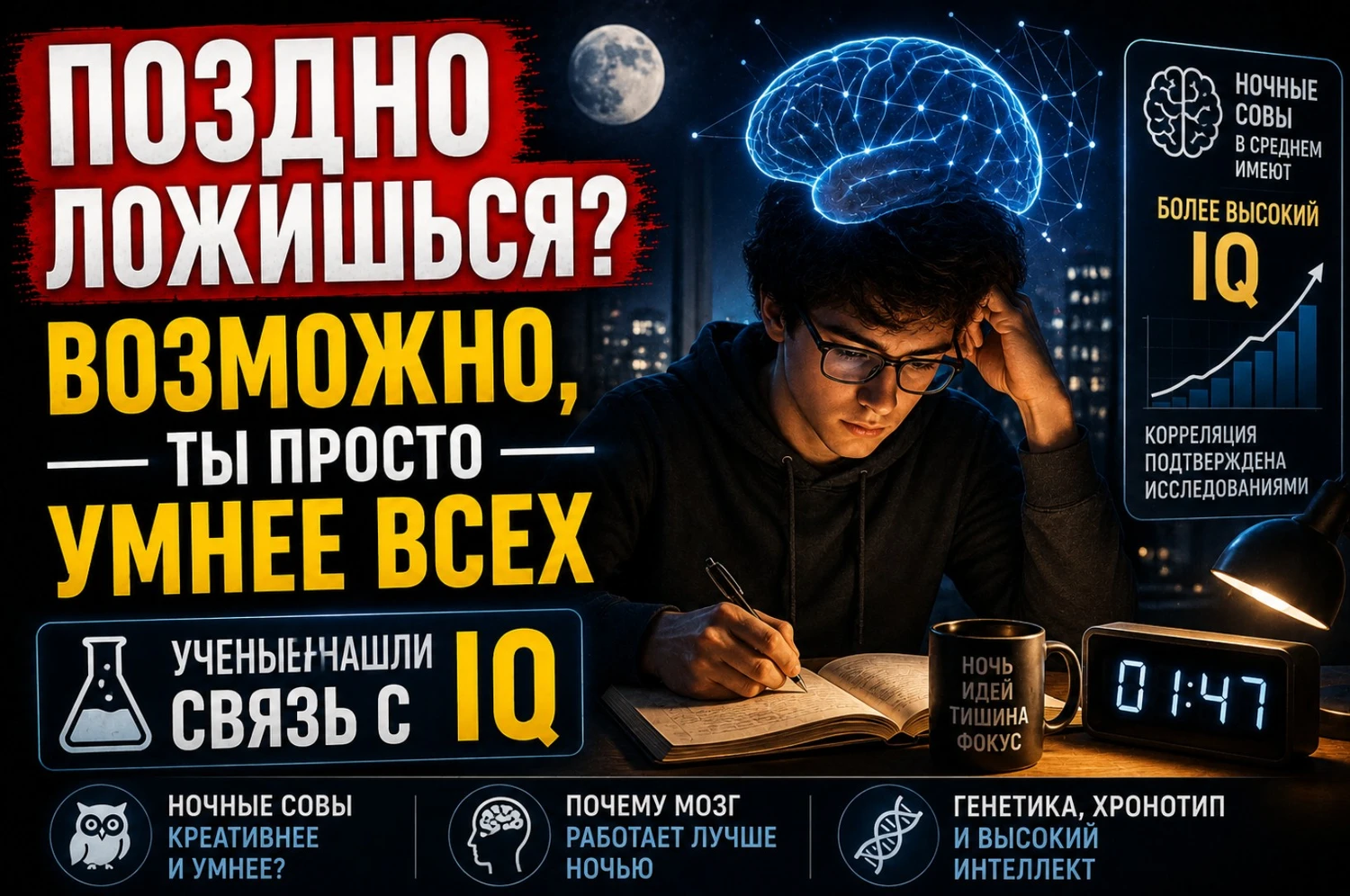 Поздно ложишься? Возможно, ты просто умнее всех — учёные нашли связь с IQ