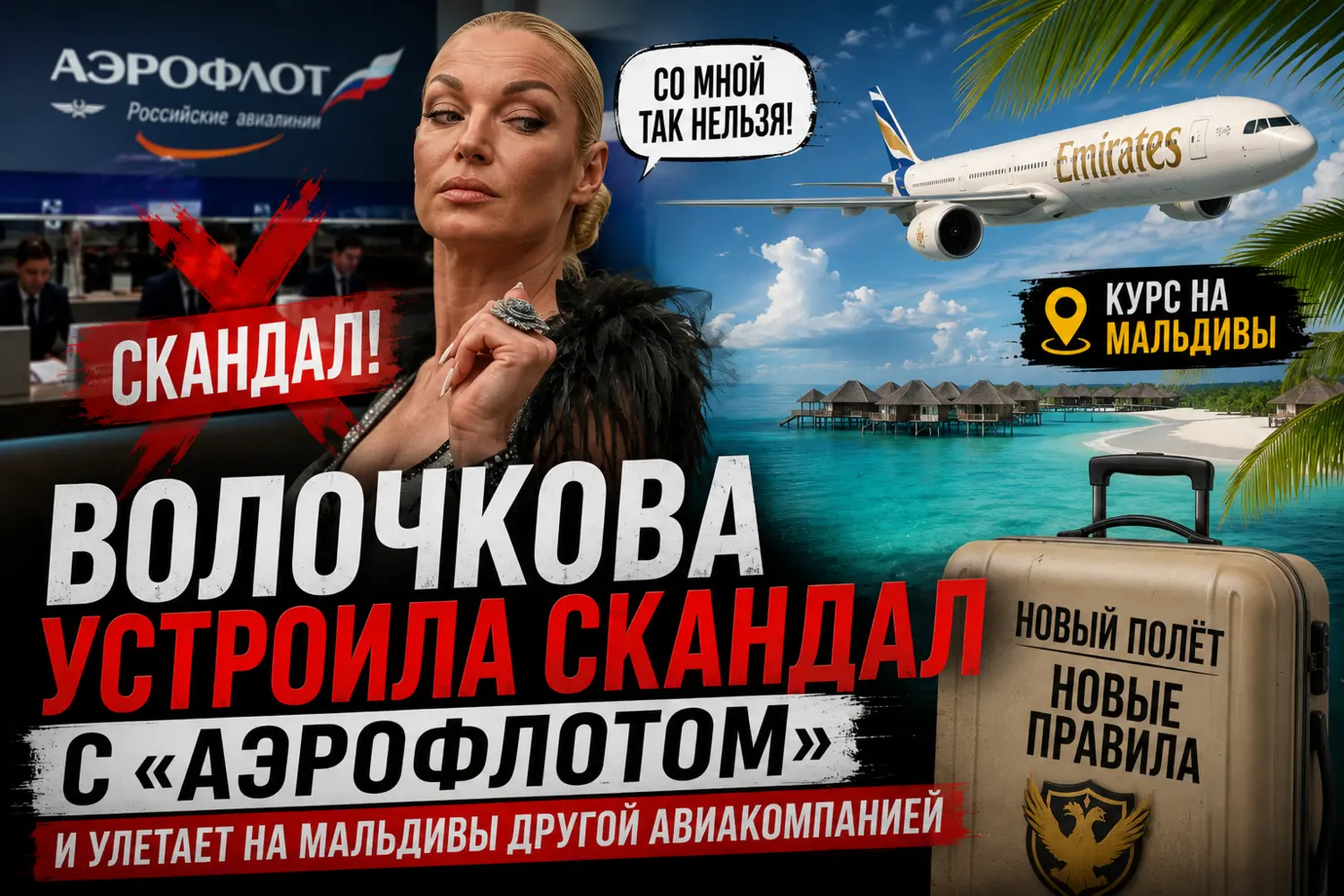 ✈️ Волочкова устроила скандал с «Аэрофлотом» и улетает на Мальдивы другой авиакомпанией