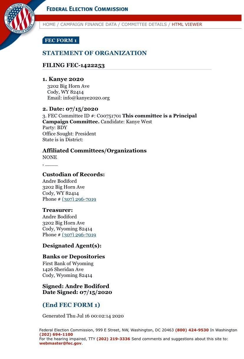 Кадр из новости Канье Уэст зарегистрировался кандидатом в президенты